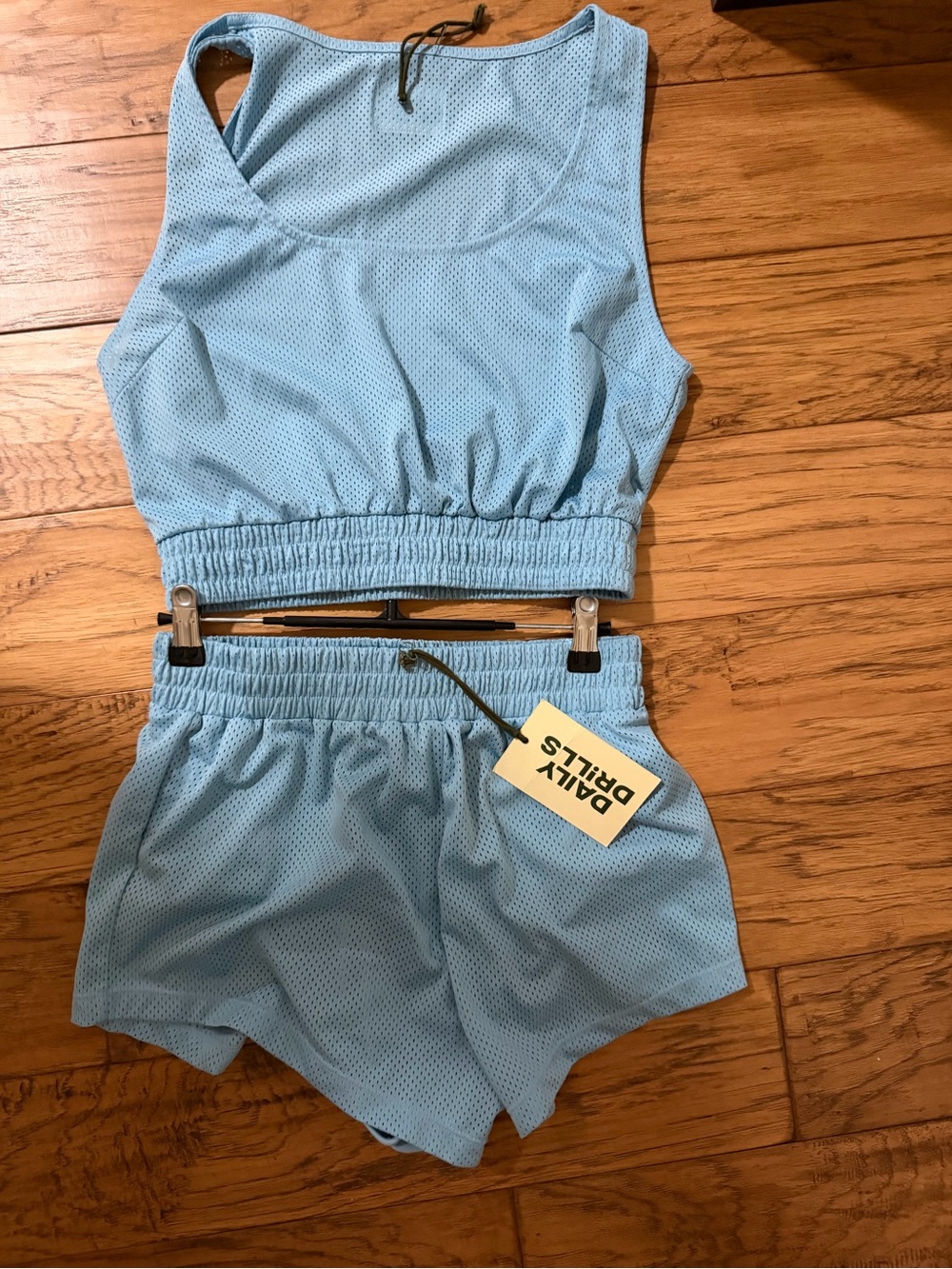 Daily Drills Pale Blue Mesh Crop Tank & Shorts Set